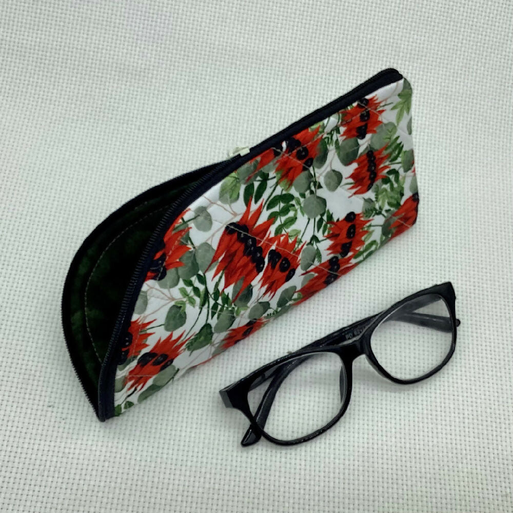 Australian wildflowers curved top zip pouch for glasses, phones, handbag organiser, etc.