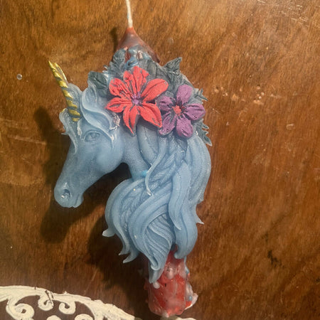 Blue Monoceros Unicorn Ritual Spell Intention Beeswax Candle