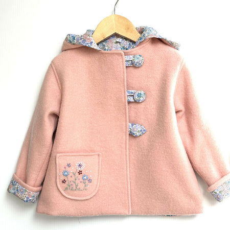 Soft Pink Woollen Blanket Coat with Hand Embroidered Pocket