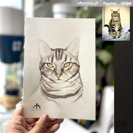 Custom Portrait | Watercolour | Soft Style | Pet Heads | 15x10 cm or 13x18cm | FRAMED