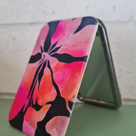 Pocket or Handbag Folding Mirror 'Neon Leaf'