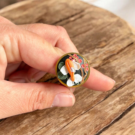 Koi fish and cherry blossom wearable art ring