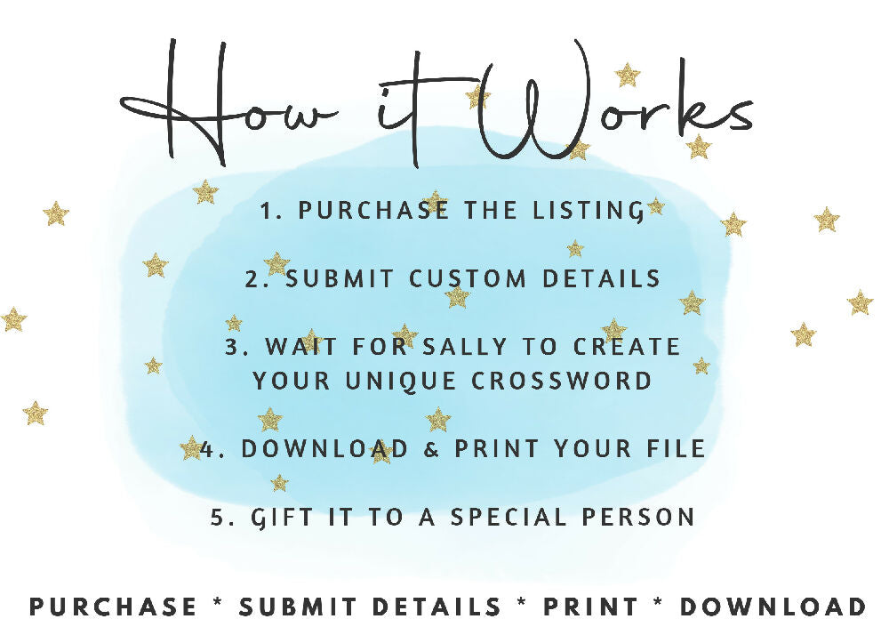 DIGITAL - Personalised Custom Crossword - Printable PDF