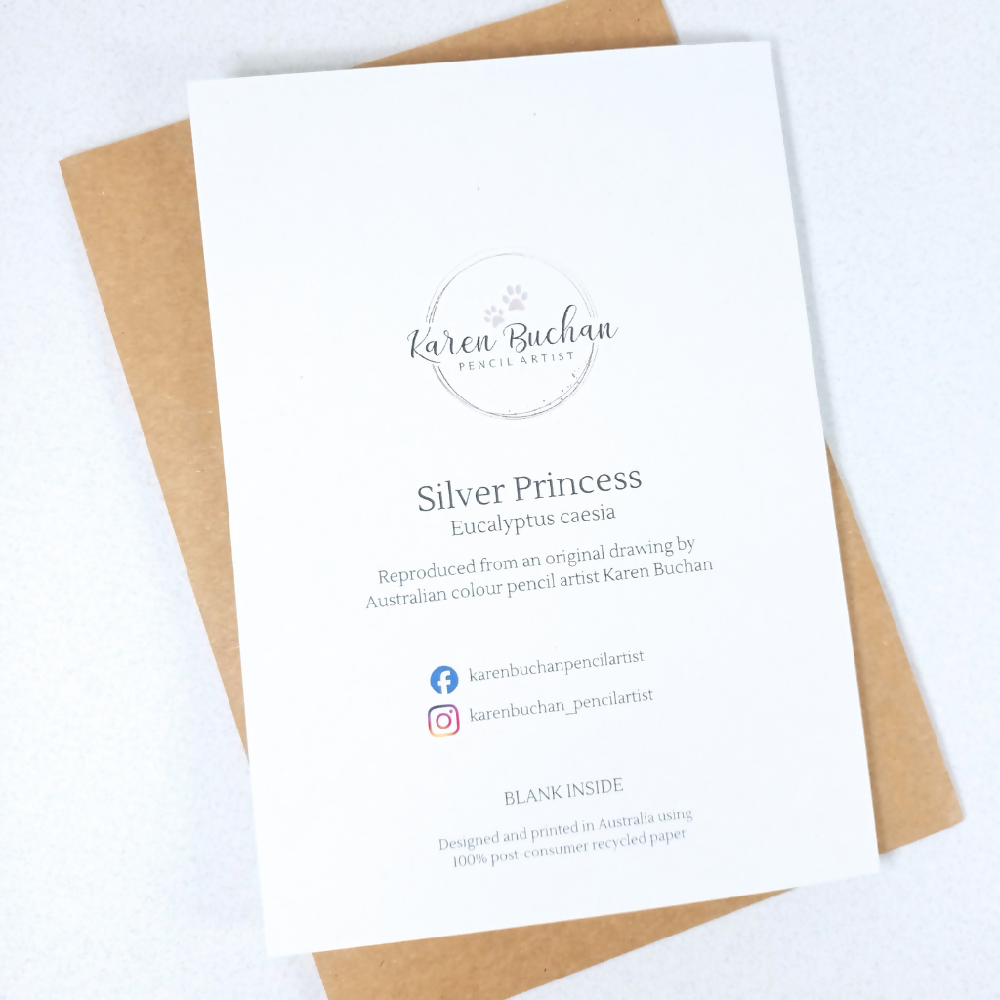 Australian-artist-greeting-card-eucalyptus-caesia-silver-princess-back