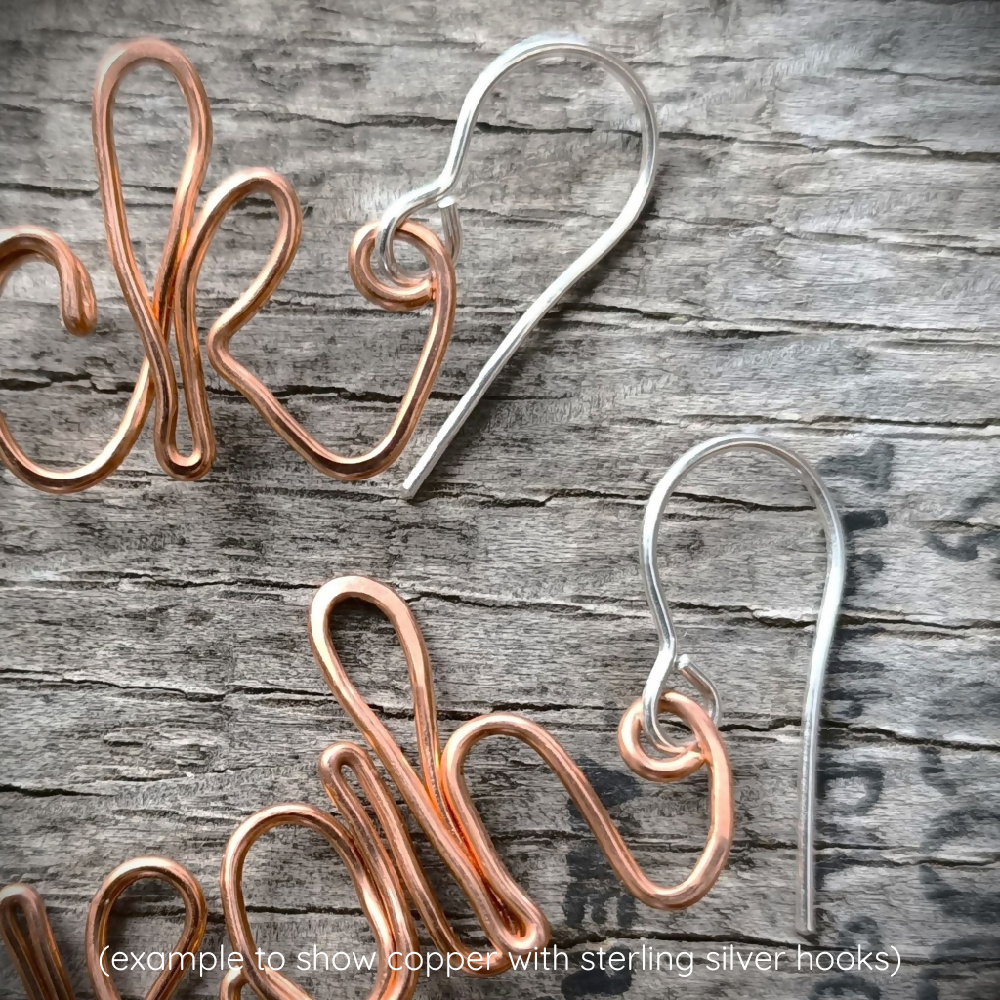 example to show copper with sterling silver hooks note