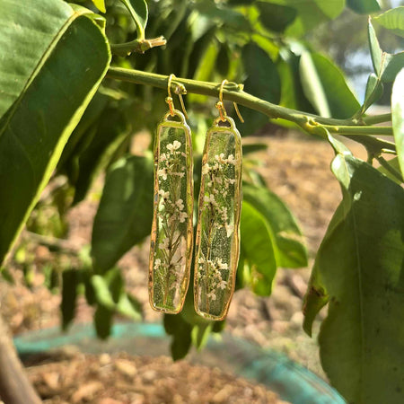 Gold Framed Resin flower Drop Earrings