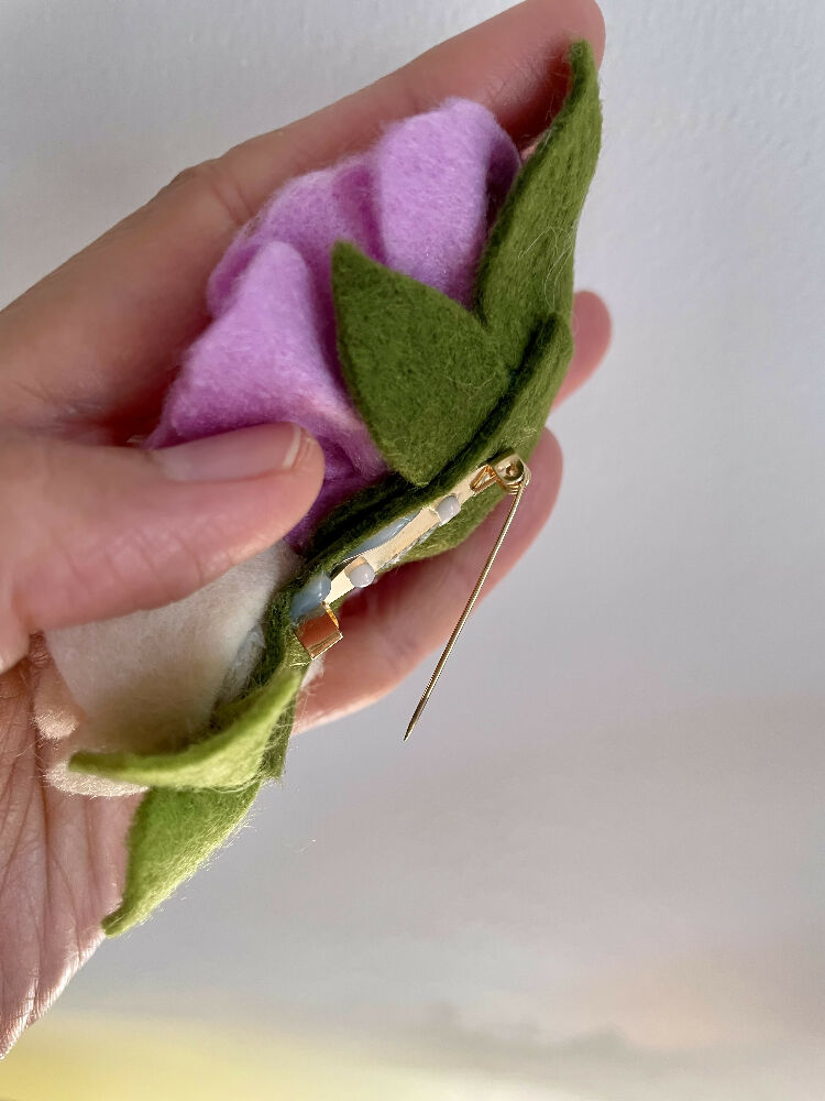 Lilac flower with cream rose brooch