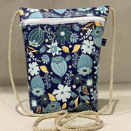 Cross Body Shoulder Bag - Blue Blooms Faux Leather #5