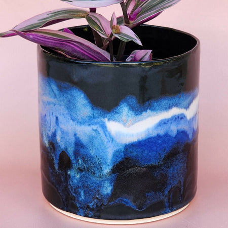 Handmade Ceramic Cover Pot - Black and Blue Neptune Glaze