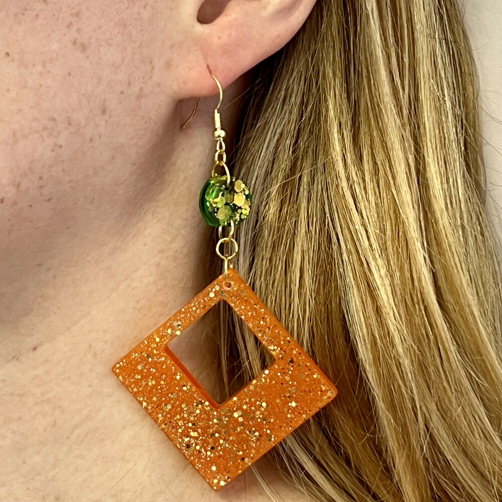 Pretty Unmatched Green Orange Flash Earrings