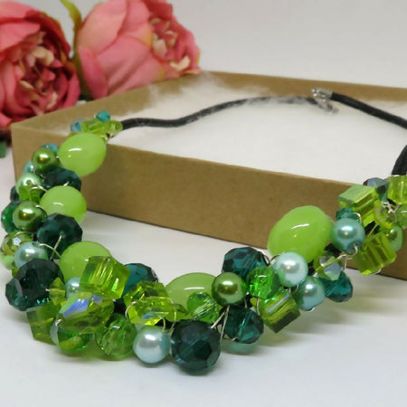 Shades of Green Wire Wrapped Beaded Necklace