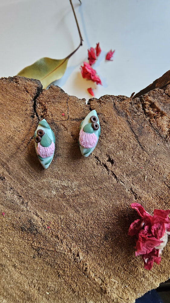 Pink Gum Blossom Stud Earrings Handmade.