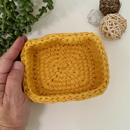 Crochet handmade basket | Home Decor | Mustard Rectangle