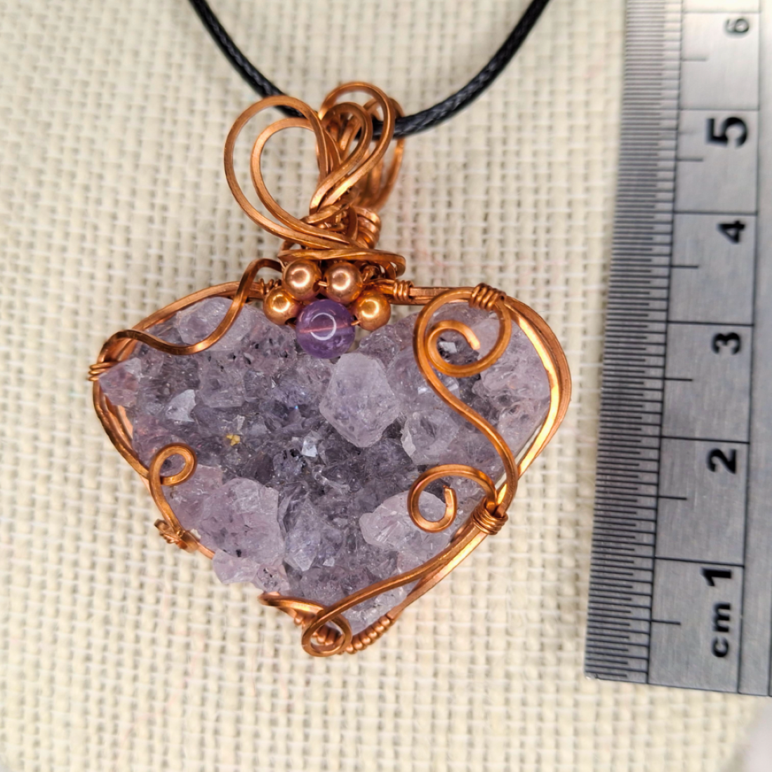 Twilight Heart – Copper Wire Wrapped Amethyst Pendant 5 x 3.7 cm