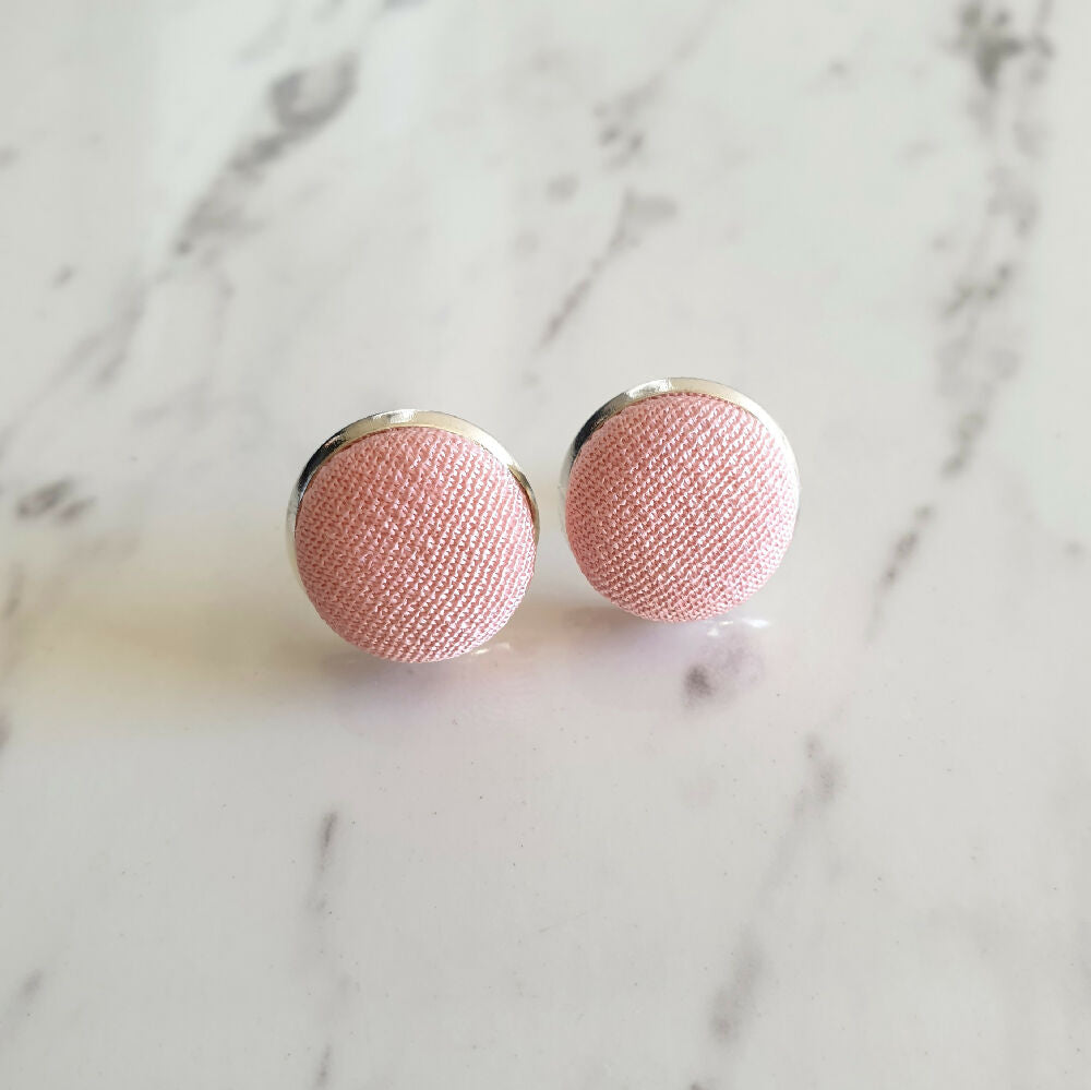 1.4cm Round Pale Pink Kimono Fabric Cabochon stud earrings