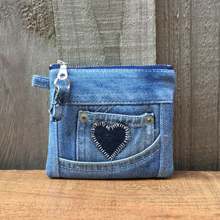 Small Upcycled Denim Pocket Purse – Heart