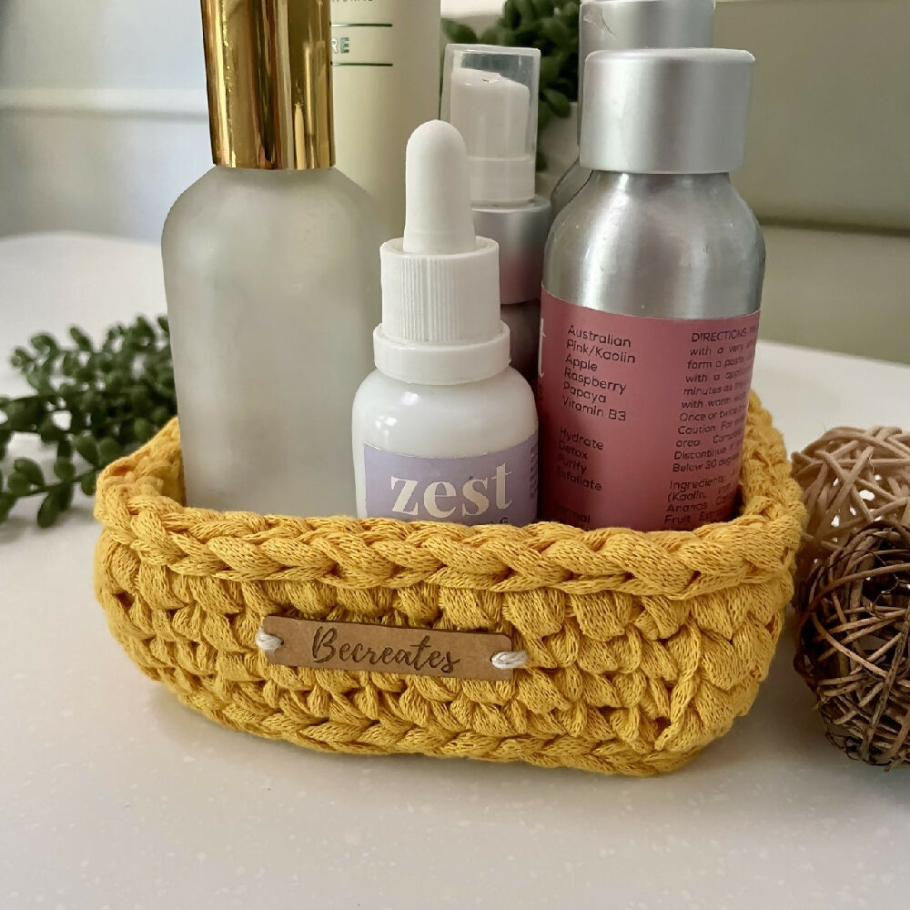 Crochet handmade basket | Home Decor | Mustard Rectangle