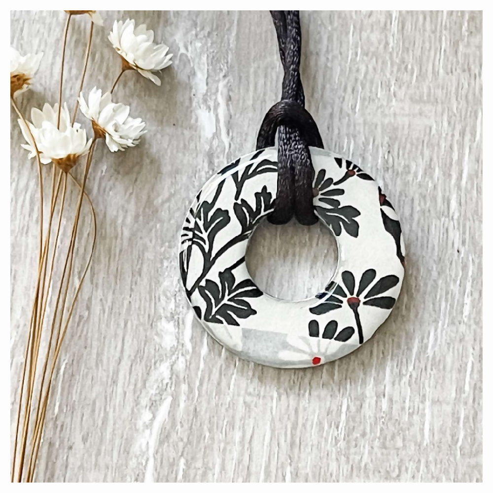 Black and White Pendant Necklace • Handmade with Japanese Papers