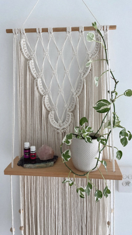 Large Macrame Wall Hanging with Shelf