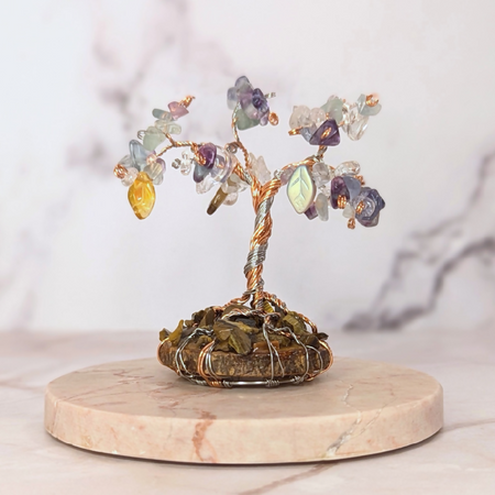 Gemstone tree | tigers eye | rainbow fluorite | glass leaves | tranquility