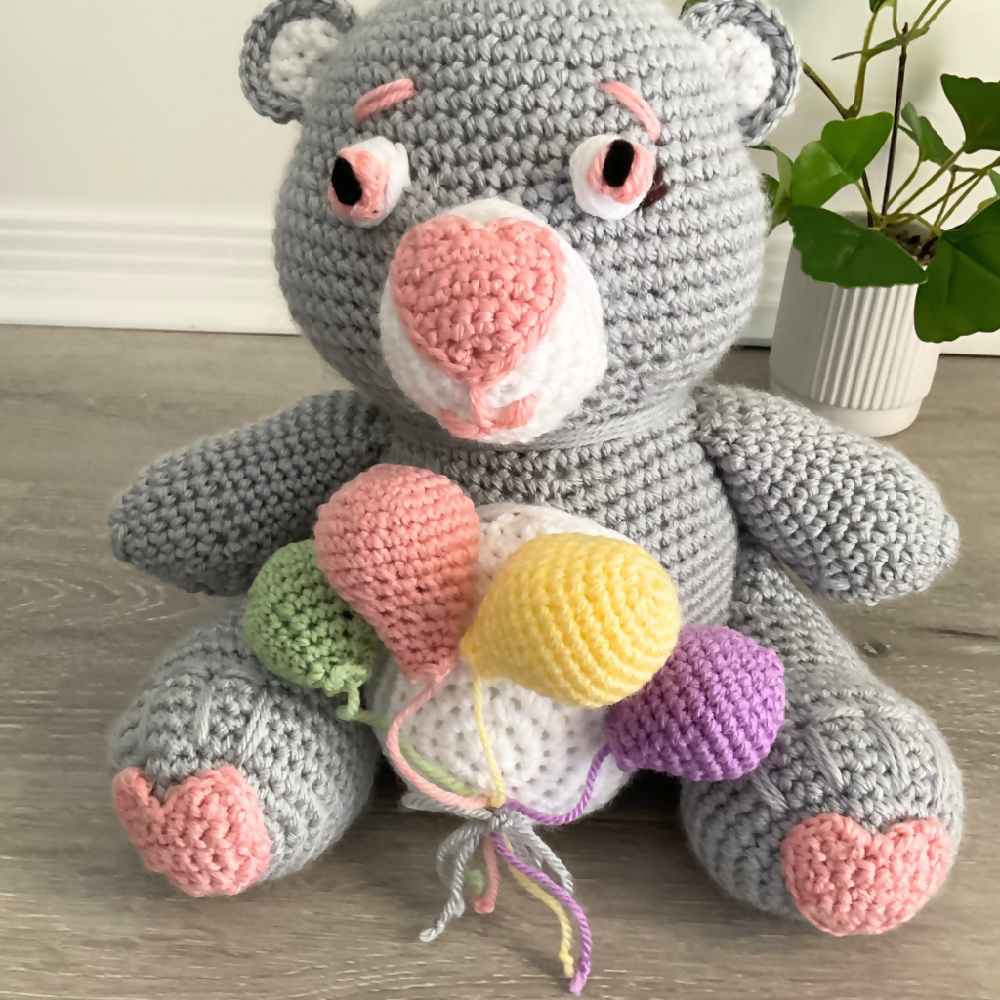 Handmade Crochet Teddy Bear, Grey Crochet Teddy Bear