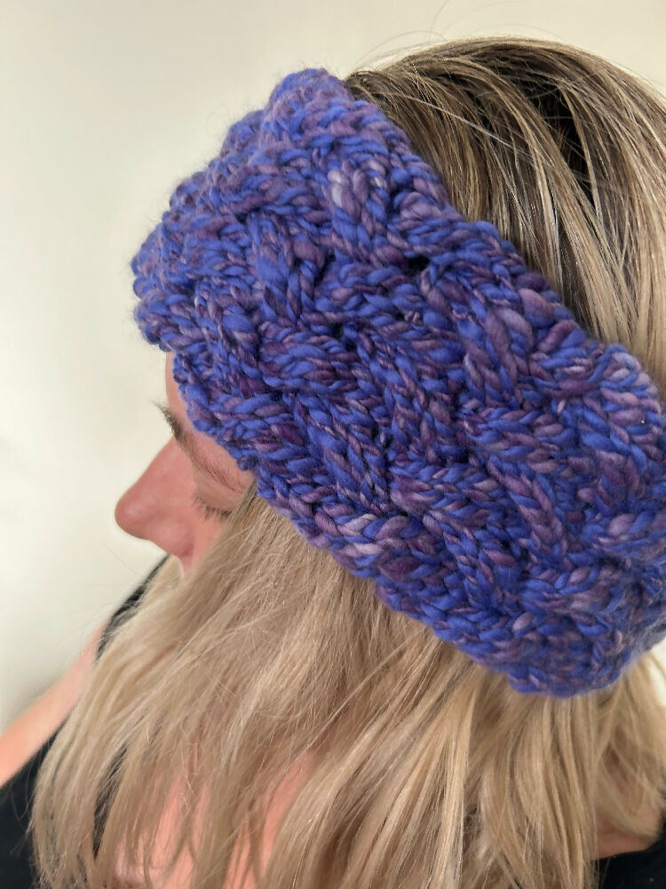 Hand knitted Wool Headband - Purple Passionfruit