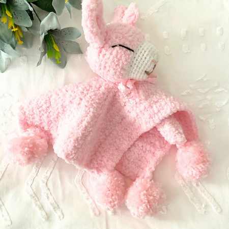 Handmade Crochet Llama Baby Snuggle Blanket, Crotchet Lovey Blanket