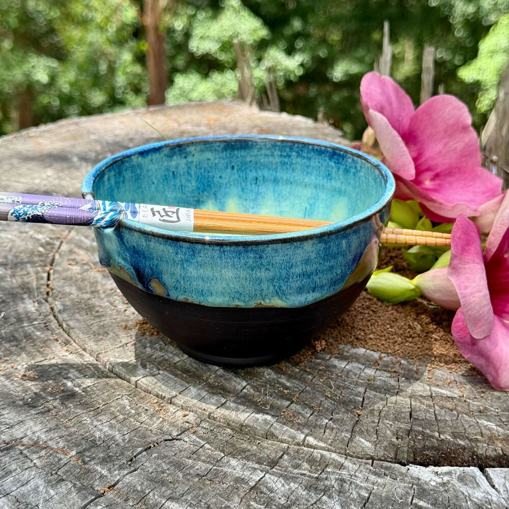 Australian-Ceramic-Pottery-Artist-Ana-Ceramica-Home-Decor-Kitchen-and-Dining-Servingware-donburi-bowl-with-chopsticks-black-clay-wheel-thrown-pottery