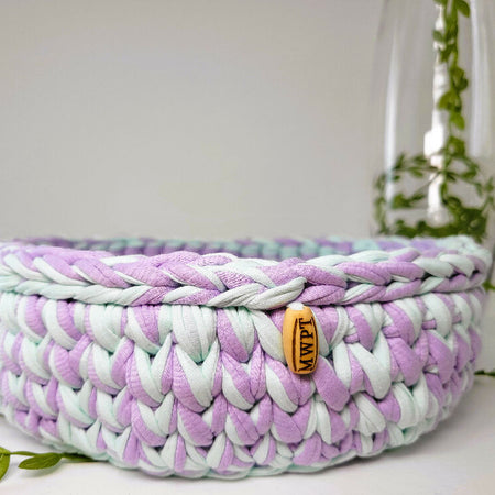 Green Alpine/ Lilac | Small Basket | Handmade | Sustainable | Fibre Art | Storage