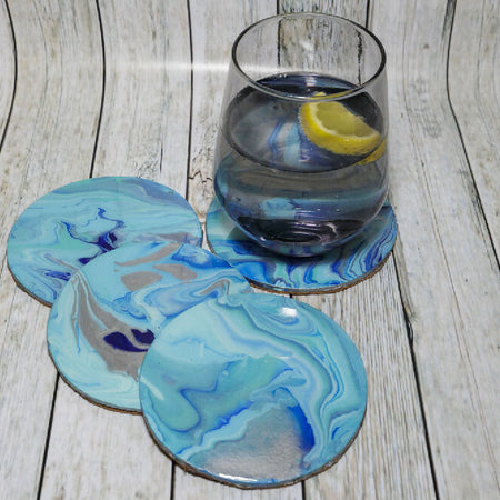 Blue & Sliver Painted Coasters (Set of four)