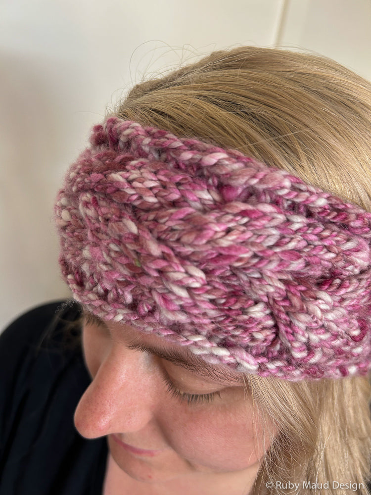 Hand knitted Wool Headband - Strawberry Shortcake