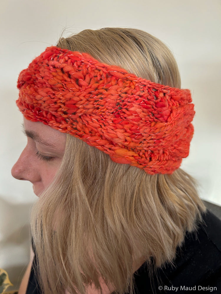 Hand Knitted Wool Headband - Tangerine Dream
