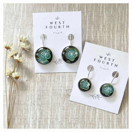 Green Flower Earrings • Cherry Blossom Earrings