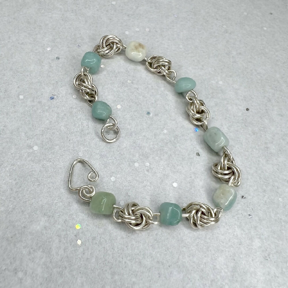 Sterling silver love knot amazonite bracelet