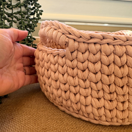 XLarge Handmade Basket with handles | Blush Beige | Recycled Tshirt yarn