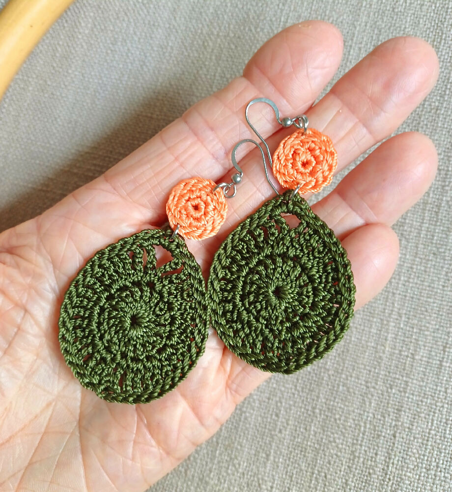 Waterdrop Earrings -Olive and Apricot