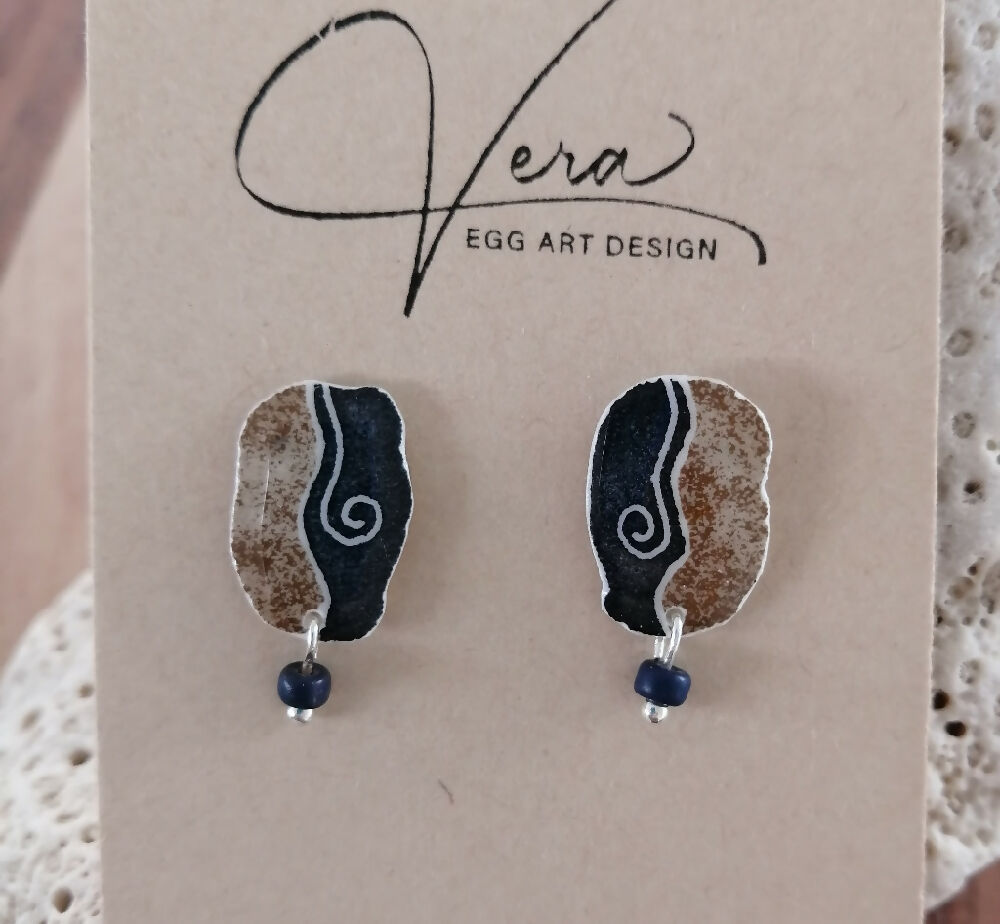 Blue Curl & Sand Goose Eggshell Silver Stud post Earrings
