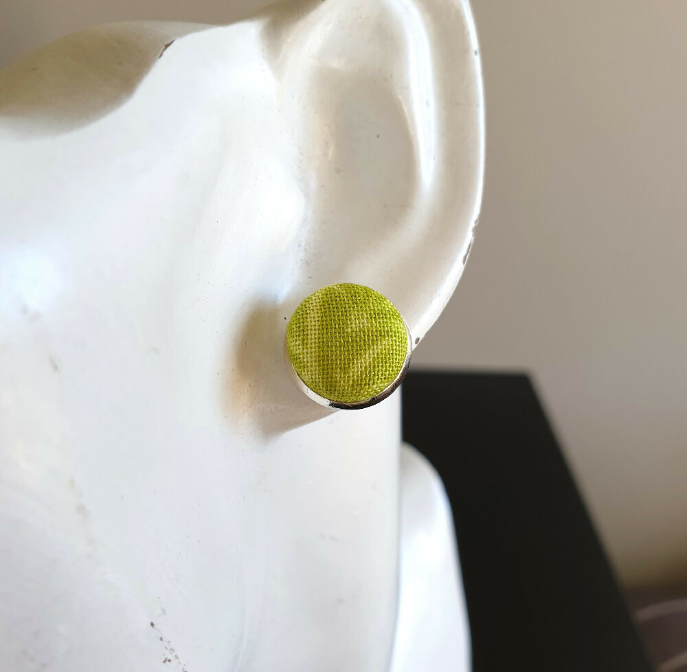 1.4cm Round Yellow Green Plants cotton fabric Cabochon stud earrings