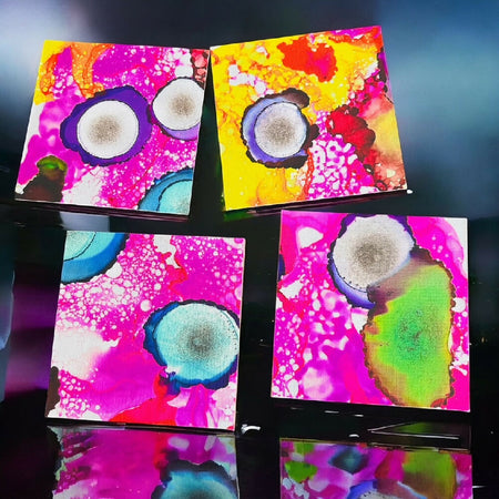 Resin/Alcohol Ink Drink Coasters (Set of 4) Pink Bubbles Collection