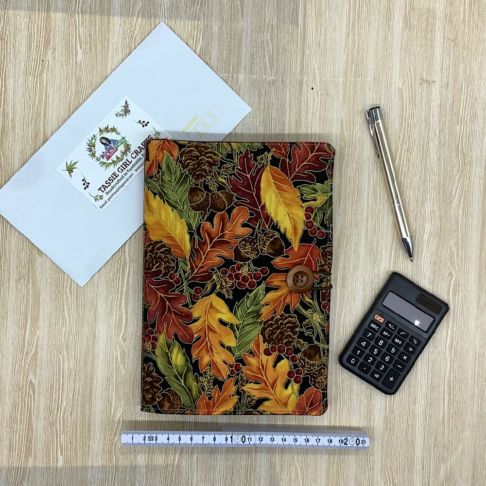 Autumn Leaves refillable A5 fabric notebook cover gift set - Incl. book and pen.