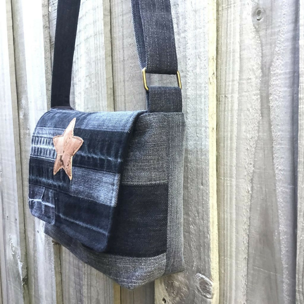 Upcycled Grey Denim Messenger Bag – Cork Star