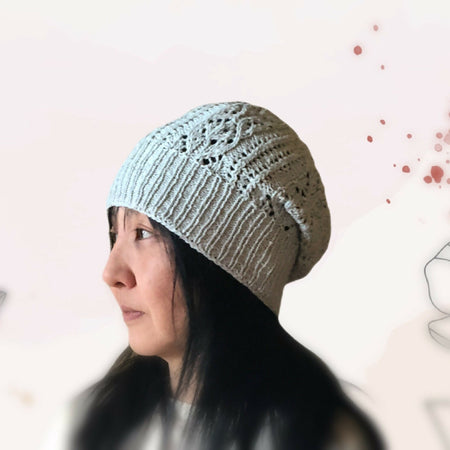 Hand knit Beanie Hat- light grey