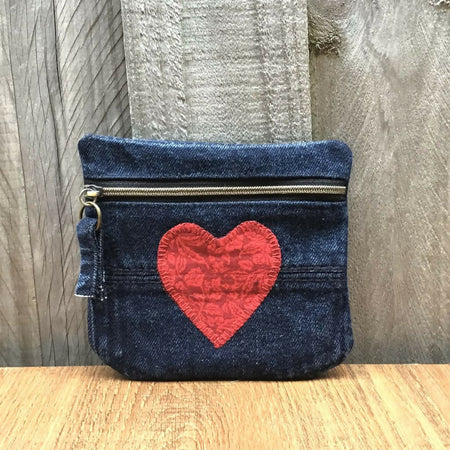Upcycled Denim Back Pocket Purse – Red Heart