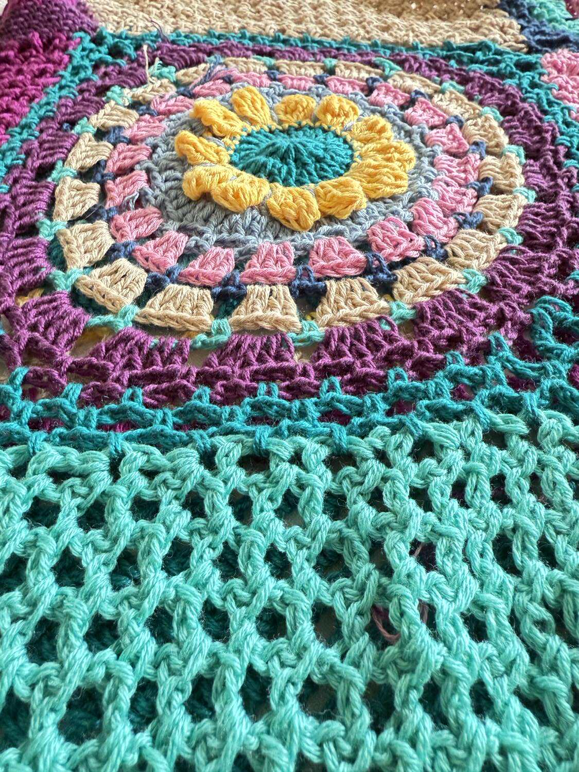 One of a kind Cotton blend hand crochet Sweater – Boho Patchwork Style