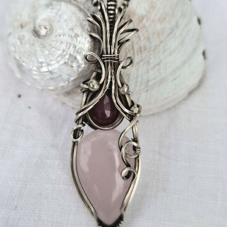 Rose Quartz Pendant with Ruby