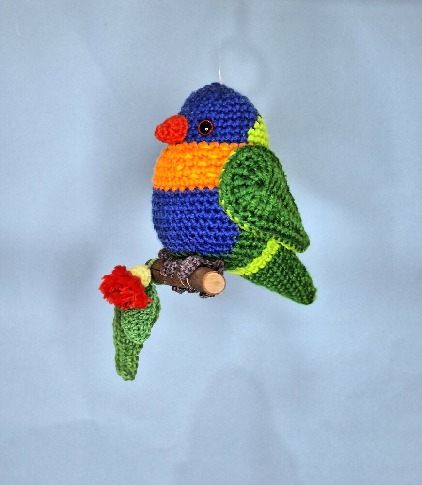 crocheted rainbow lorikeet room decoration or toy