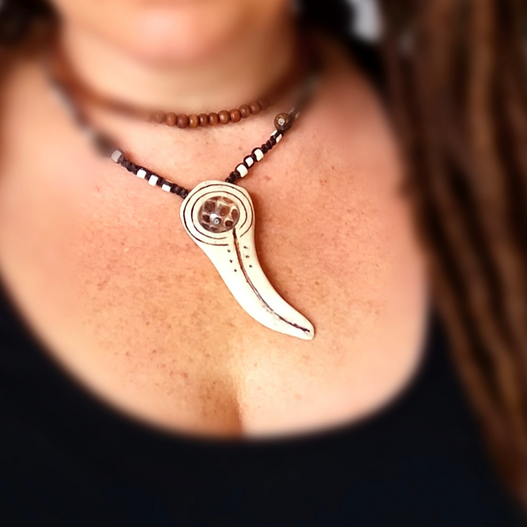 •| CLEAR QUARTZ | BROWN SNAKESKIN | DEER ANTLER |•  talisman necklace
