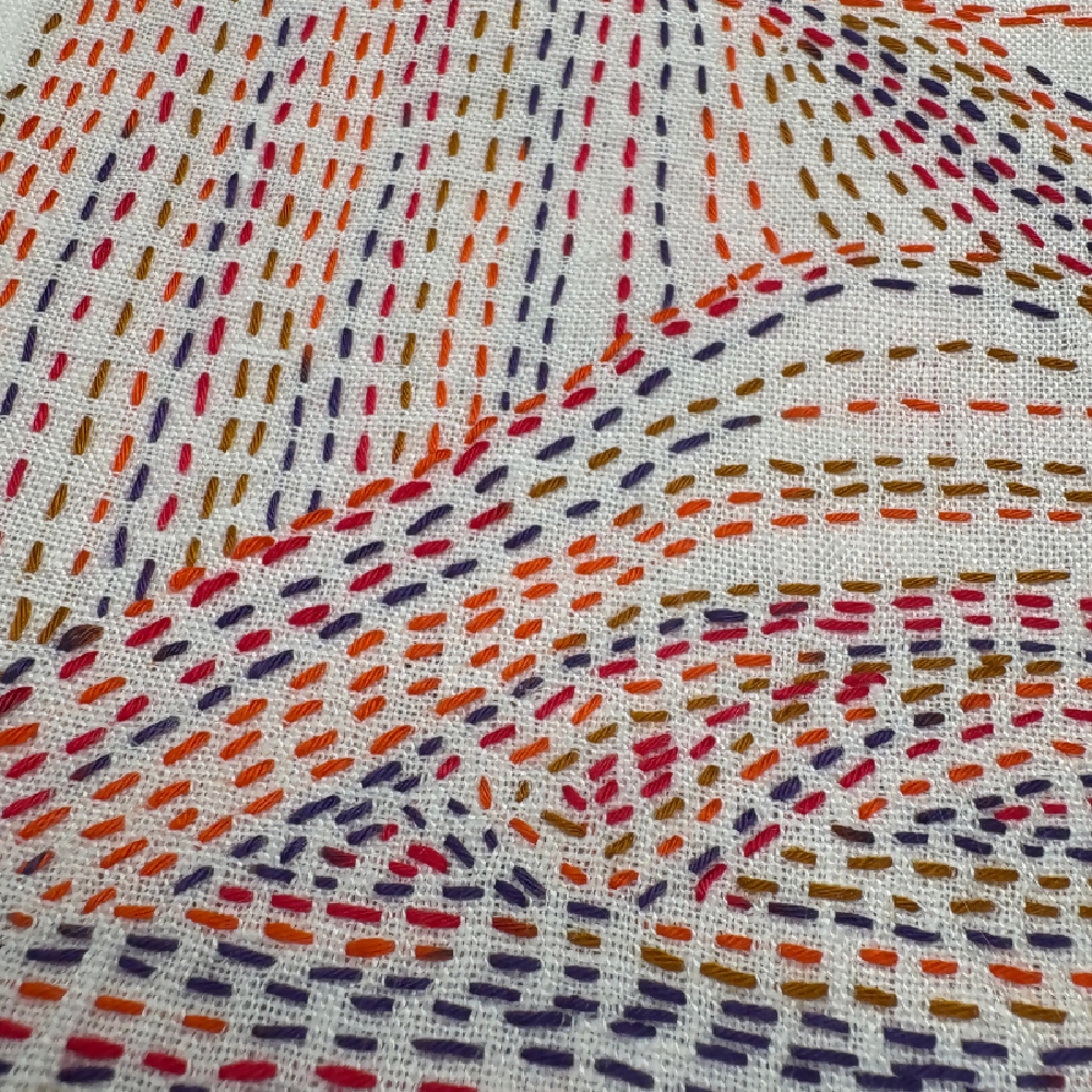 Hand stitched pure linen tea towel - Multi colour abstract by Leumesin Handmade