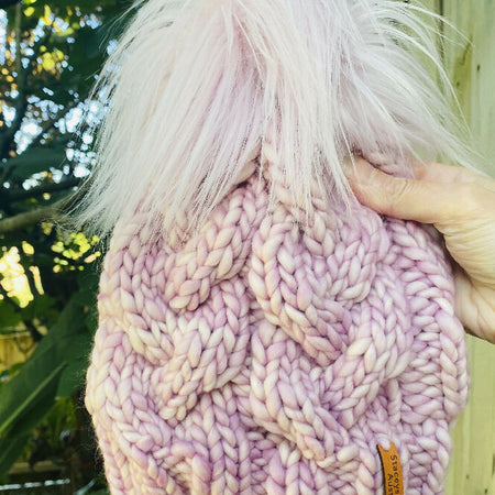 Custom Order - Taylor - Pink Cable PomPom Beanie