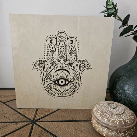 Wood Art Piece - The Mandala Series - 'Crescent Hamsa'